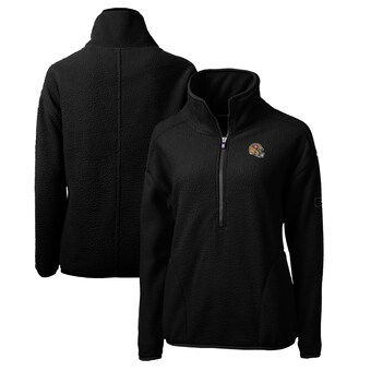 Women's San Francisco 49ers  Cutter & Buck Black Helmet Logo Cascade Eco Sherpa Fleece Half-Zip Pullover Jacket