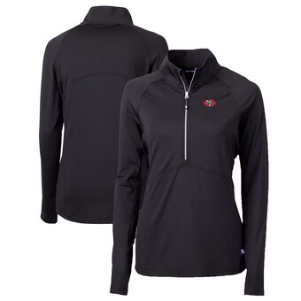 Women's San Francisco 49ers Cutter & Buck Black Throwback Logo Adapt Eco Knit Stretch Recycled Half-Zip Pullover Top