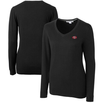 Women's San Francisco 49ers Cutter & Buck Black Throwback Logo Lakemont Tri-Blend V-Neck Sweater