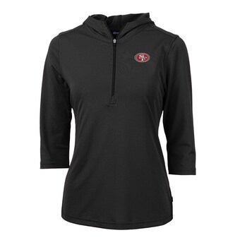 Women's San Francisco 49ers Cutter & Buck Black Virtue Eco Pique Half-Zip 3/4 Sleeve Pullover Hoodie