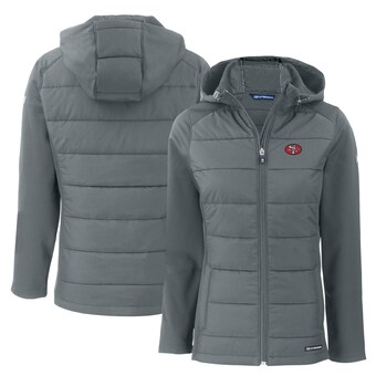 Women's San Francisco 49ers  Cutter & Buck Gray Throwback Evoke Hybrid Eco Softshell Recycled Full-Zip Hoodie Jacket