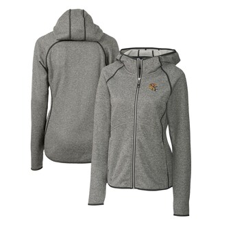 Women's San Francisco 49ers  Cutter & Buck Heather Gray Helmet Logo Mainsail Sweater-Knit Full-Zip Hoodie