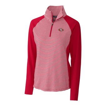 Women's San Francisco 49ers Cutter & Buck Red Forge Tonal Stripe Half-Zip Pullover Jacket