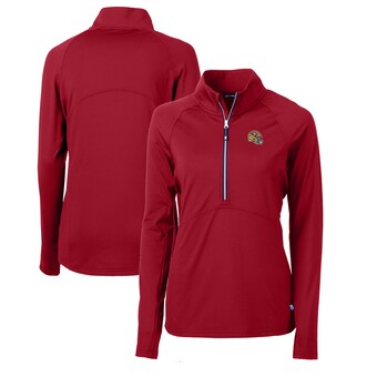 Women's San Francisco 49ers  Cutter & Buck Scarlet Helmet Logo Adapt Eco Knit Stretch Recycled Half-Zip Pullover Top