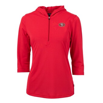 Women's San Francisco 49ers Cutter & Buck Scarlet Virtue Eco Pique Half-Zip 3/4 Sleeve Pullover Hoodie