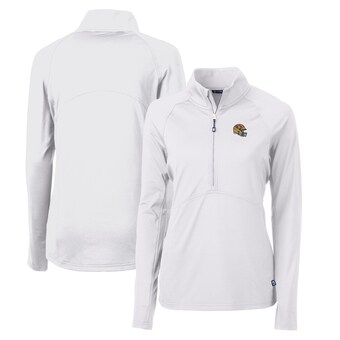 Women's San Francisco 49ers  Cutter & Buck White Helmet Logo Adapt Eco Knit Stretch Recycled Half-Zip Pullover Top