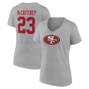 Women's San Francisco 49ers Christian McCaffrey Fanatics Gray Icon Player Name & Number V-Neck T-Shirt