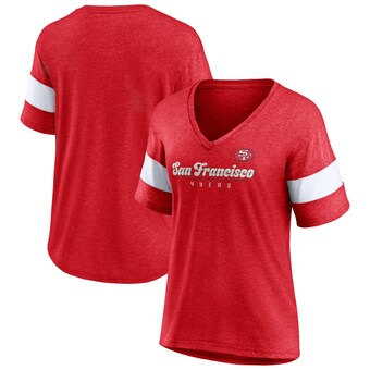 Women's San Francisco 49ers Fanatics Heathered Scarlet Give It All Half-Sleeve V-Neck T-Shirt