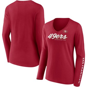 Women's San Francisco 49ers Fanatics Scarlet Drive Forward V-Neck Long Sleeve T-Shirt