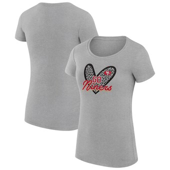 Women's San Francisco 49ers G-III 4Her by Carl Banks Heather Gray Animal Print Heart Fitted T-Shirt