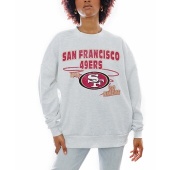 Women's San Francisco 49ers Gameday Couture Ash Gridiron Goals Premium Drop Shoulder Pullover Sweatshirt