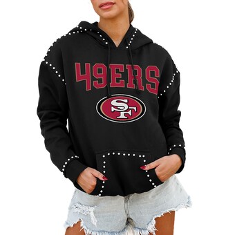 Women's San Francisco 49ers Gameday Couture Black Catch the Vibe Studded Pullover Hoodie