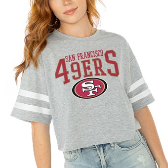 Women's San Francisco 49ers  Gameday Couture Gray Gridiron Glam Cropped T-Shirt