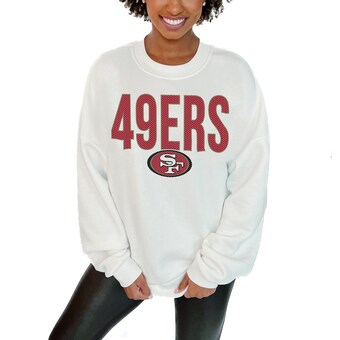 Women's San Francisco 49ers  Gameday Couture White  Just Go With It Oversized Long Sleeve Crewneck Sweatshirt