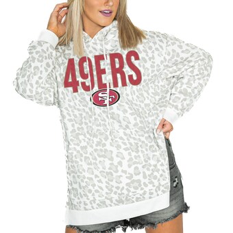 Women's San Francisco 49ers  Gameday Couture White Leopard Side Slit Pullover Hoodie