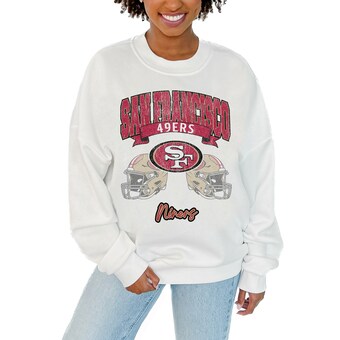 Women's San Francisco 49ers Gameday Couture White Passing Time Pullover Sweatshirt
