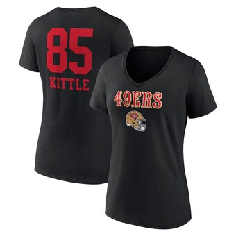 Women's San Francisco 49ers George Kittle Black Wordmark Player Name & Number V-Neck T-Shirt