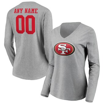 Women's San Francisco 49ers Gray Team Authentic Custom Long Sleeve V-Neck T-Shirt