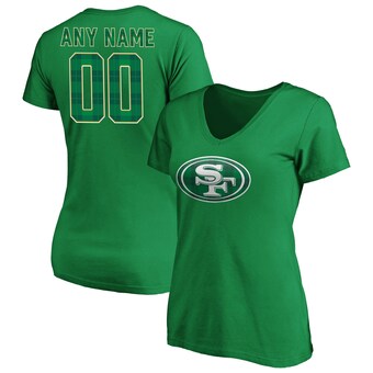 Women's San Francisco 49ers Green Emerald Plaid Personalized Name & Number V-Neck T-Shirt