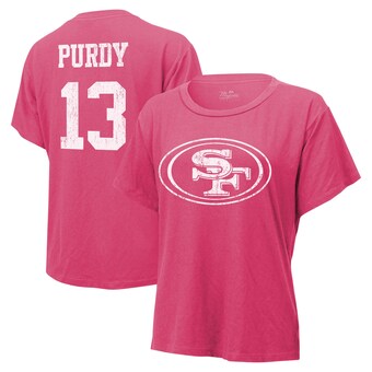 Women's San Francisco 49ers Brock Purdy Majestic Threads Pink Name & Number T-Shirt