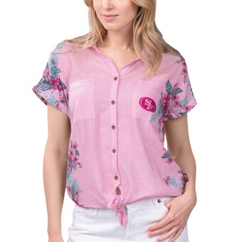 Women's San Francisco 49ers Margaritaville Pink Stadium Tie-Front Button-Up Shirt