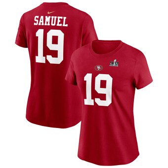Women's San Francisco 49ers Deebo Samuel Nike Scarlet Super Bowl LVIII Patch Player Name & Number T-Shirt