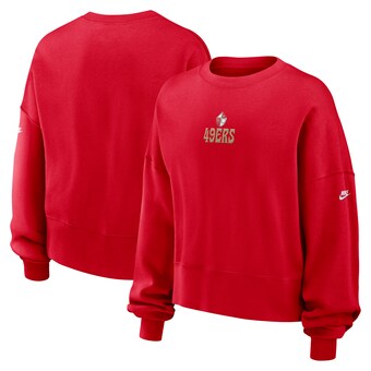 Women's San Francisco 49ers Nike Scarlet Rewind Oversized Long Sleeve Cropped Pullover Sweatshirt