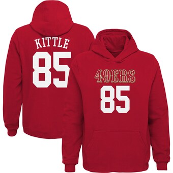 Youth San Francisco 49ers George Kittle Scarlet Mainliner Player Name & Number Pullover Hoodie