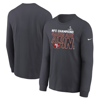 Youth San Francisco 49ers  Nike Anthracite 2023 NFC Champions Locker Room Trophy Collection Long Sleeve T-Shirt