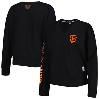 Women's San Francisco Giants DKNY Sport Black Lily V-Neck Pullover Sweatshirt