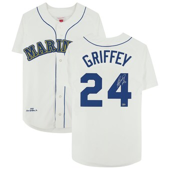 Autographed Seattle Mariners Ken Griffey Jr. Fanatics Authentic White Mitchell & Ness Throwback Authentic Jersey with "HOF 16" Inscription