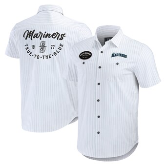 Men's Seattle Mariners Darius Rucker Collection by Fanatics White Pin Stripe Short Sleeve Button-Up Shirt