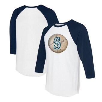 Unisex Seattle Mariners Tiny Turnip White/Navy Stitched Baseball 3/4-Sleeve Raglan T-Shirt