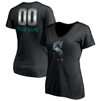 Women's Seattle Mariners Fanatics Black Personalized Any Name & Number Midnight Mascot V-Neck T-Shirt