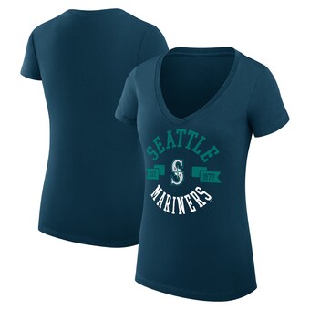 Women's Seattle Mariners G-III 4Her by Carl Banks Navy City Graphic V-Neck Fitted T-Shirt