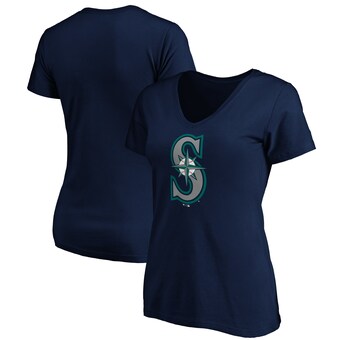 Women's Seattle Mariners Navy Team Color Primary Logo V-Neck T-Shirt