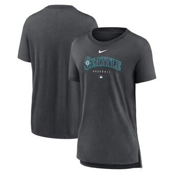 Women's Seattle Mariners Nike Heather Charcoal Authentic Collection Early Work Tri-Blend T-Shirt