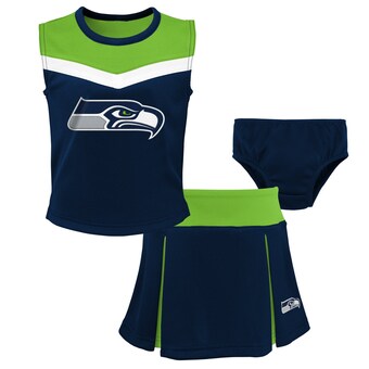 Girls Preschool Seattle Seahawks Navy Spirit Cheerleader Two-Piece Set with Bloomers