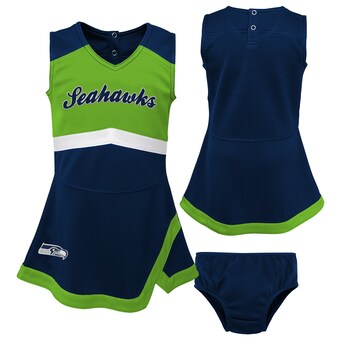 Girls Toddler Seattle Seahawks Navy Cheer Captain Dress with Bloomers