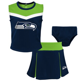 Girls Toddler Seattle Seahawks Navy Spirit Cheer Two-Piece Cheerleader Set with Bloomers