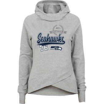 Girls Youth Seattle Seahawks Heather Gray Go For It Funnel Neck Raglan Pullover Hoodie