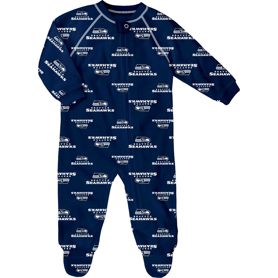 Infant Seattle Seahawks Navy Allover Print Raglan Full-Zip Sleeper