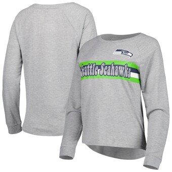 Juniors Seattle Seahawks Heathered Gray All Striped Up Raglan Long Sleeve T-Shirt