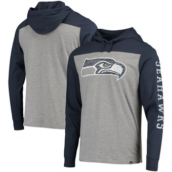 Men's Seattle Seahawks '47 Heathered Gray/Blue Franklin Wooster Long Sleeve Hoodie T-Shirt