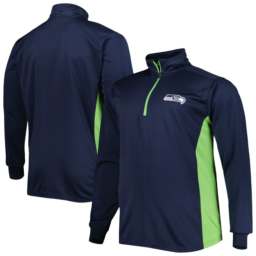 Men's Seattle Seahawks College Navy Big & Tall Quarter-Zip Top