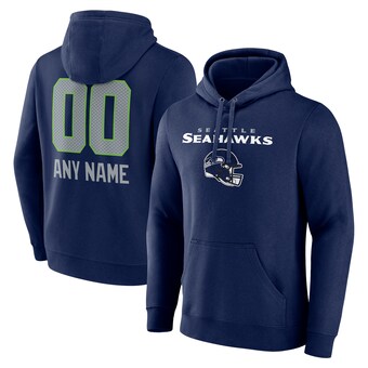 Men's Seattle Seahawks College Navy Personalized Name & Number Team Wordmark Pullover Hoodie