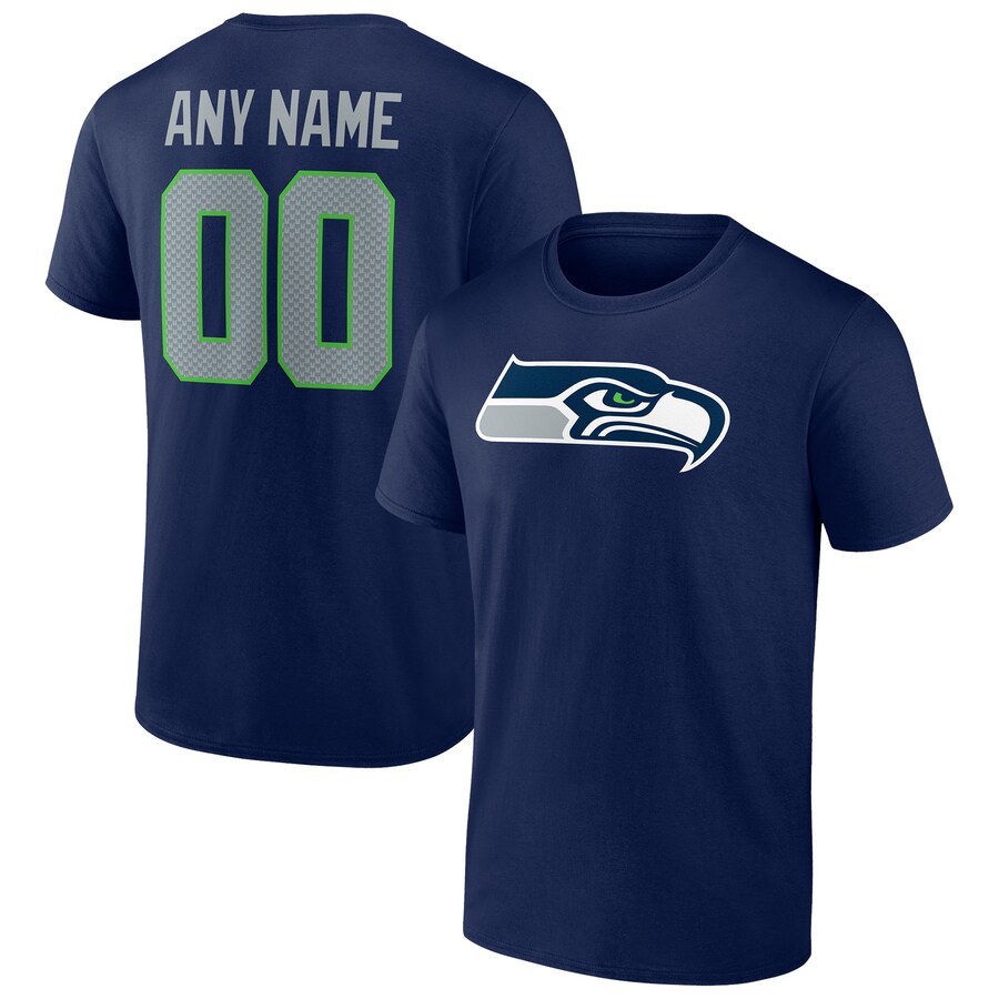 Men's Seattle Seahawks College Navy Team Authentic Personalized Name & Number T-Shirt