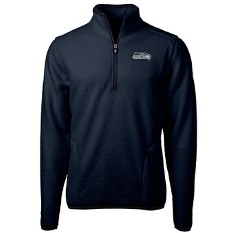 Men's Seattle Seahawks Cutter & Buck Navy Big & Tall Cascade Eco Sherpa Fleece Quarter-Zip Pullover Jacket