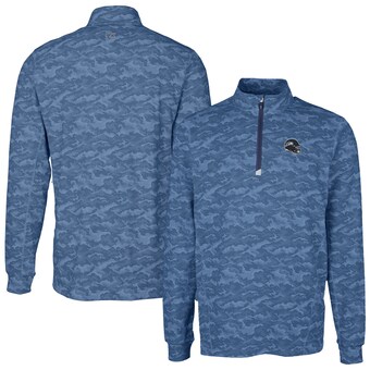 Men's Seattle Seahawks  Cutter & Buck Navy Helmet Traverse Camo Print Stretch Quarter-Zip Pullover Top