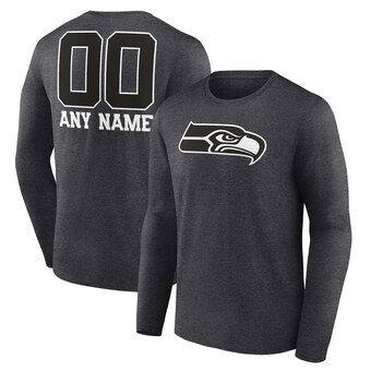 Men's Seattle Seahawks Fanatics Charcoal Monochrome Personalized Name & Number Long Sleeve T-Shirt